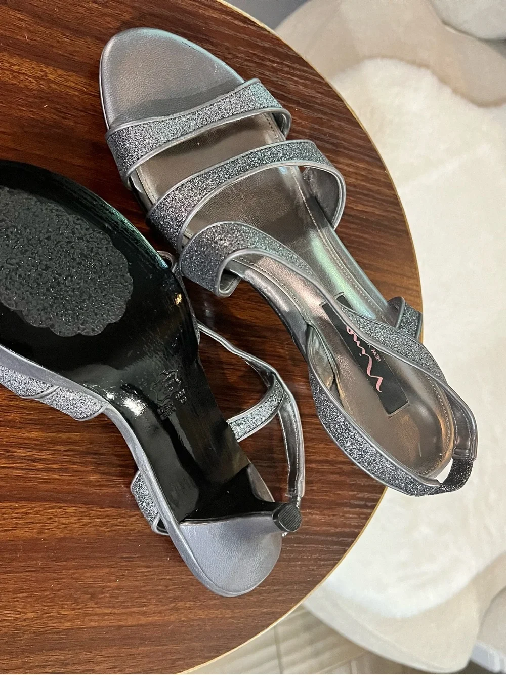 Nina Silver Glitter Strappy Sandals, very good condition, size 9